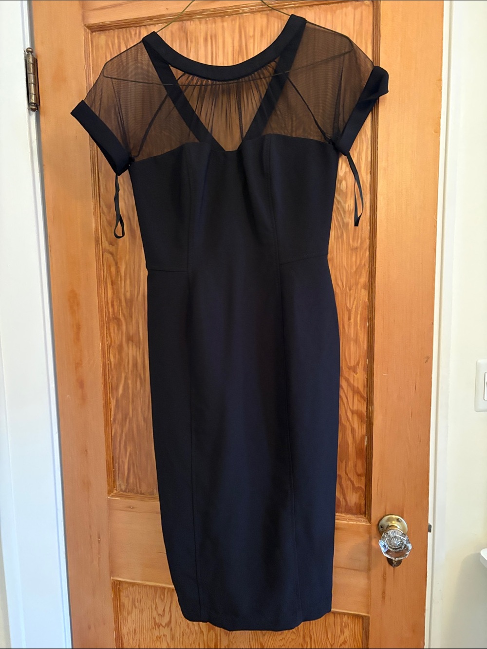 Maggy London Black Midi Sheath Dress with Sheer Yoke
